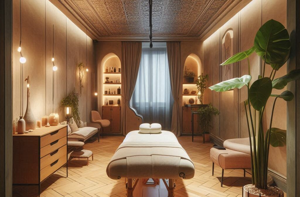 Vue de Toulouse avec un salon de massage en arrière-plan